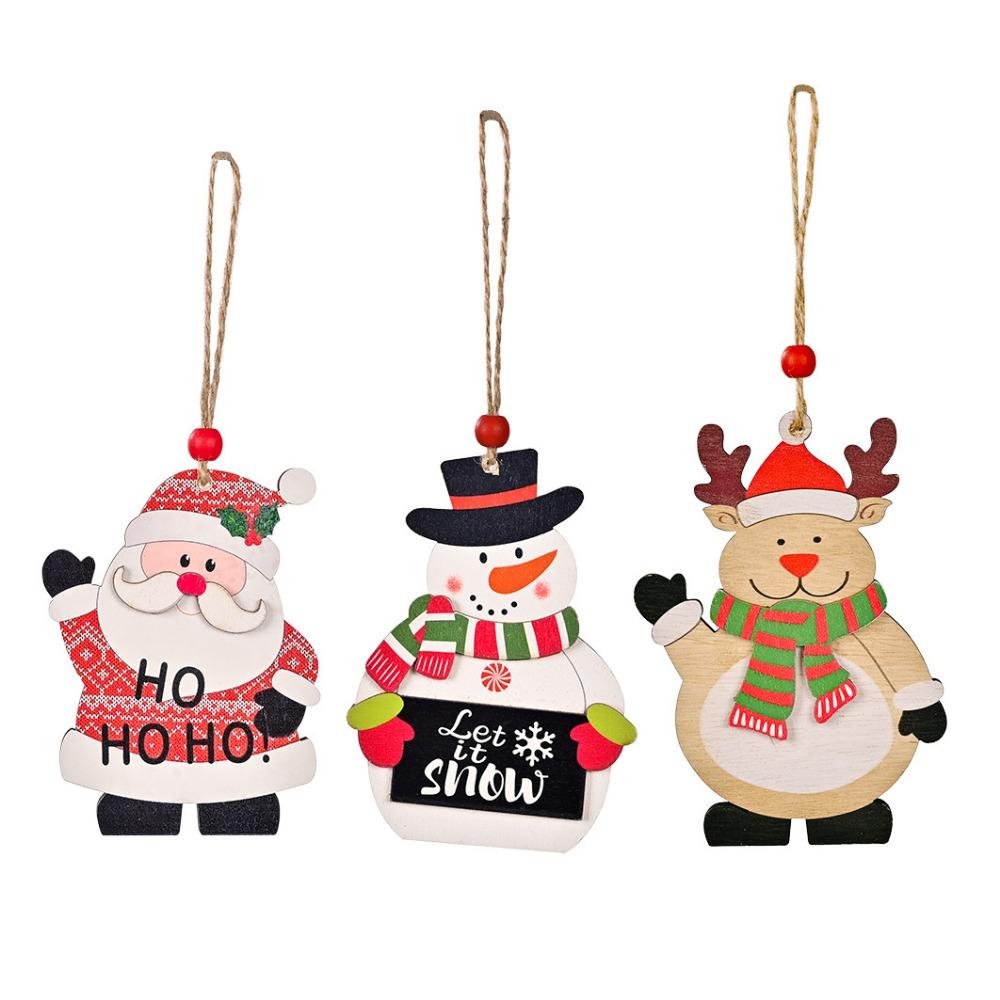 

3pcs/set Snowman Santa Claus Car Wooden Hanging Cartoon Xmas Car Hanging Ornaments Christmas 3pcs/set
