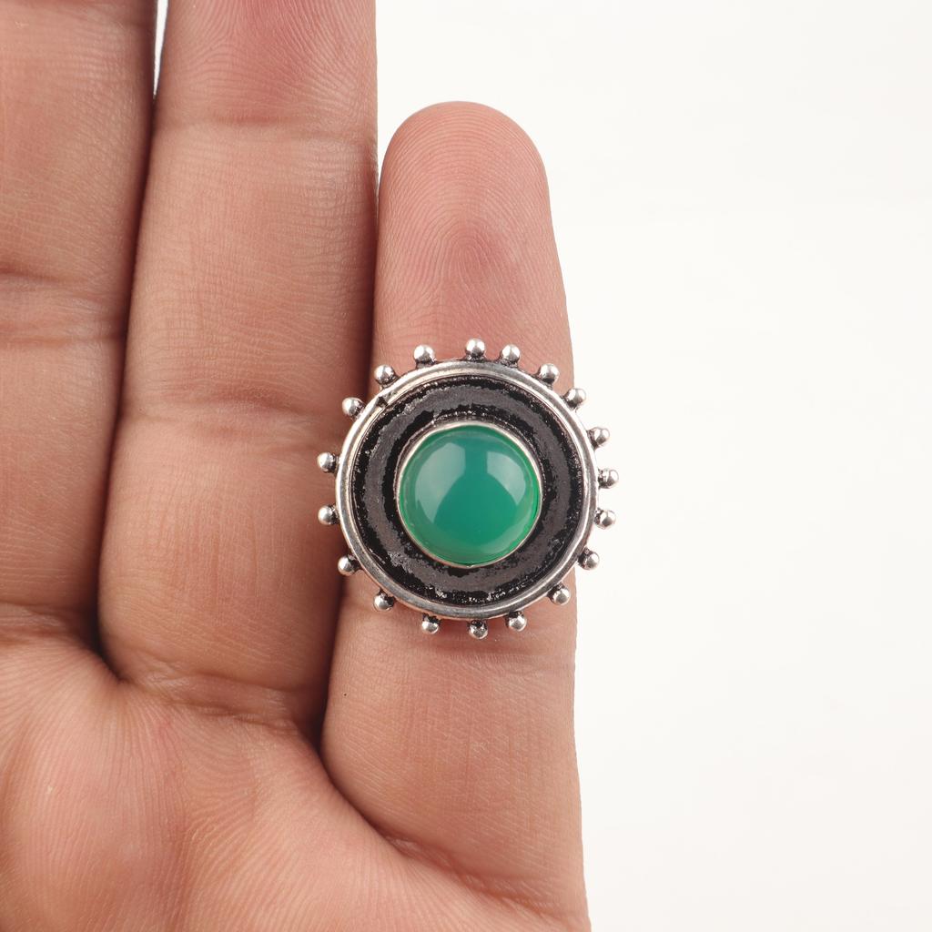 Green Onyx Cab Ring Jewelry, Handmade Spiritual Gemstone Jewelry , 925 Sterling Silver Ring Handmade, Beautiful Silver Jewelry For Wedding Gift