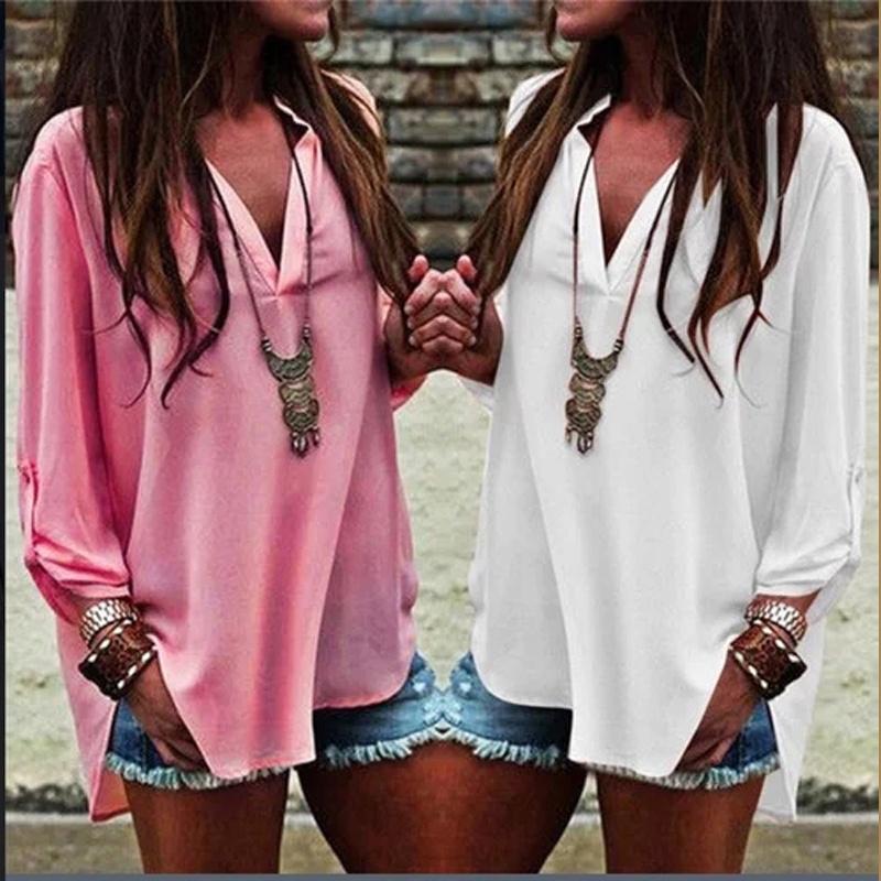 Stylish Women Vneck Short Sleeve Tshirt With Casual Irregular Hem Loose Fit Blouse