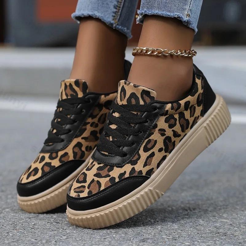 Spring New Leopard Print Designed Retro Fashion Casual Shoes for Women Shallow Mouth Comfortable Versatile Chunky sneakers