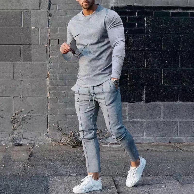 Men's Casual Crew Neck Long Sleeve T-Shirt & Pants Set, Spring 2026