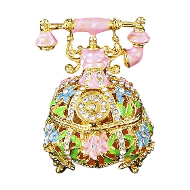 

Wedding Jewelry Display Case Telephone Jewelry Organizers Storage Box with Elegant Crystal Embellishments Metal Texture розовый