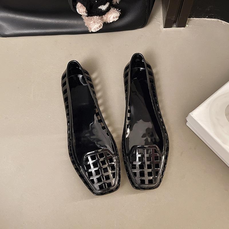 Koreanische Kristall-Gelee-Flats - Damen Transparent Hohl Quadratische Zehenpartie Sommer-Schuhe