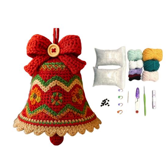 DIY Knitted Santa Claus Bell Ornament Handmade Christmas Tree Decoration Holiday Crochet Accessories for Craft Lovers