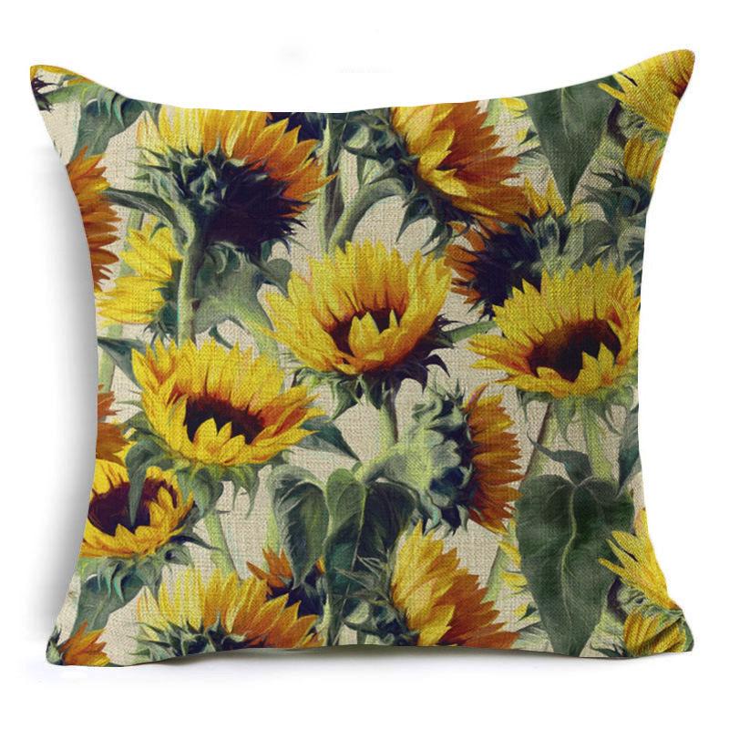 New Sunflower Flower Series Linen Pillowcase Car Home Cushion Pillowcase