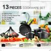 Thirteen-Piece Non-Stick Cookware Set: Includes Spatula, Soup Pot, Milk Pot, Frying Pan, and More.