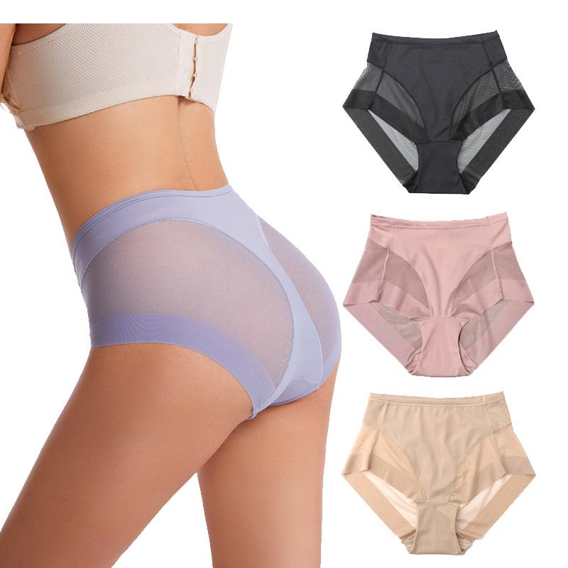 Women's Mid-Waist Briefs - Transparent Mesh, Comfortable Ice Silk, Plus Size