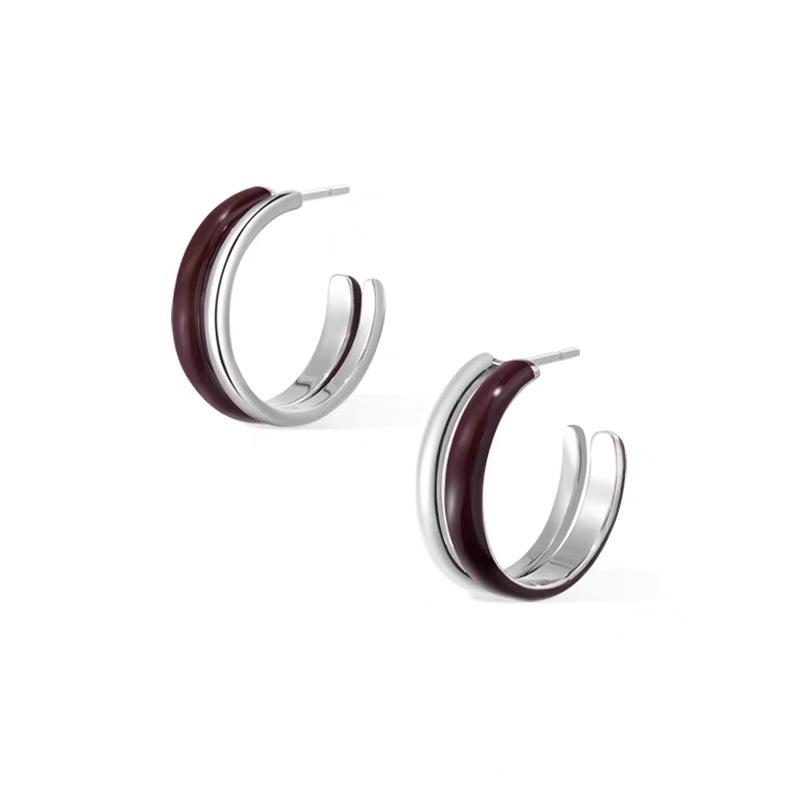 2026 Enamel Earrings Women s Niche Design High-end Sense Light Luxury Unique C-shaped Earrings S925 Silver Needle Stud Earrings