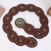 Vintage Women's Western Denim Belt Hollow Wide Round Cutout Waistband Round Belts