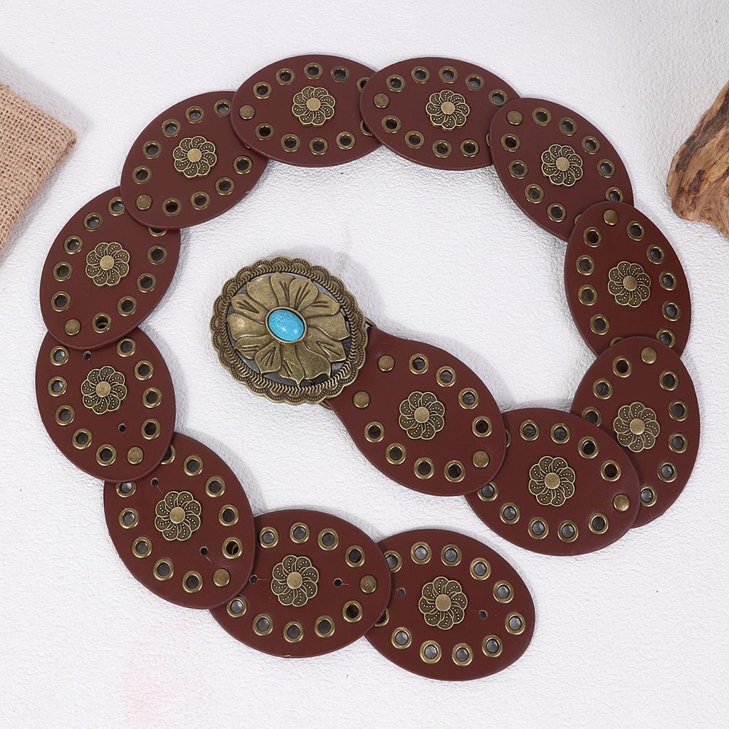 Vintage Women's Western Denim Belt Hollow Wide Round Cutout Waistband Round Belts