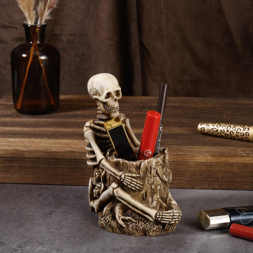 Arola Skull Pen Holder Skeleton Key Holder Makeup Brush Holder Home Office Desk Supplies Organizer Accessory