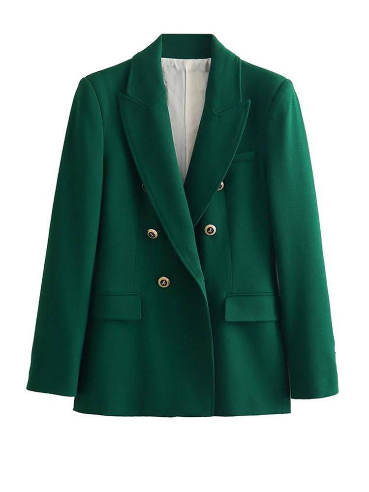Retro Women Coat Long Sleeved V-neck Double Breasted Pocket Female Jacket Autumn Winter Commuter Lady Outwear
