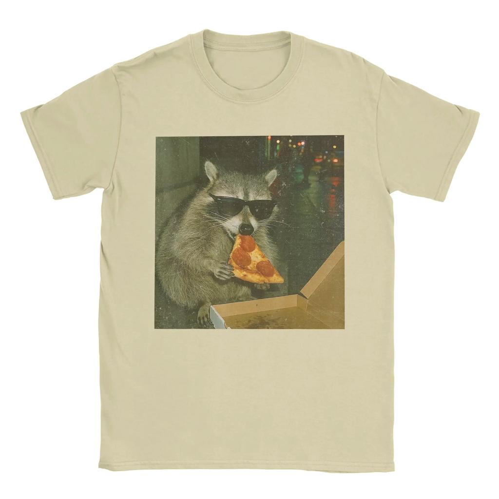 Unisex Unisex Summer Retro Night Street Raccoon With Sunglasses Pizza Graphic Tee Oversized Hip Hop Animal Print Short Sleeve Tops