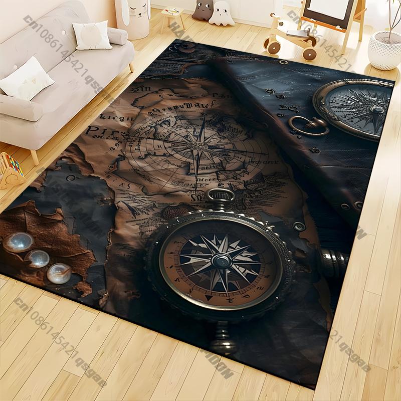 Vintage Nautical Chart Carpet for Living Room Game Rugs Soft Floor Cartoon Rugs Bathroom Rug Mat Yoga Mat Home Rugs for Bedroom
