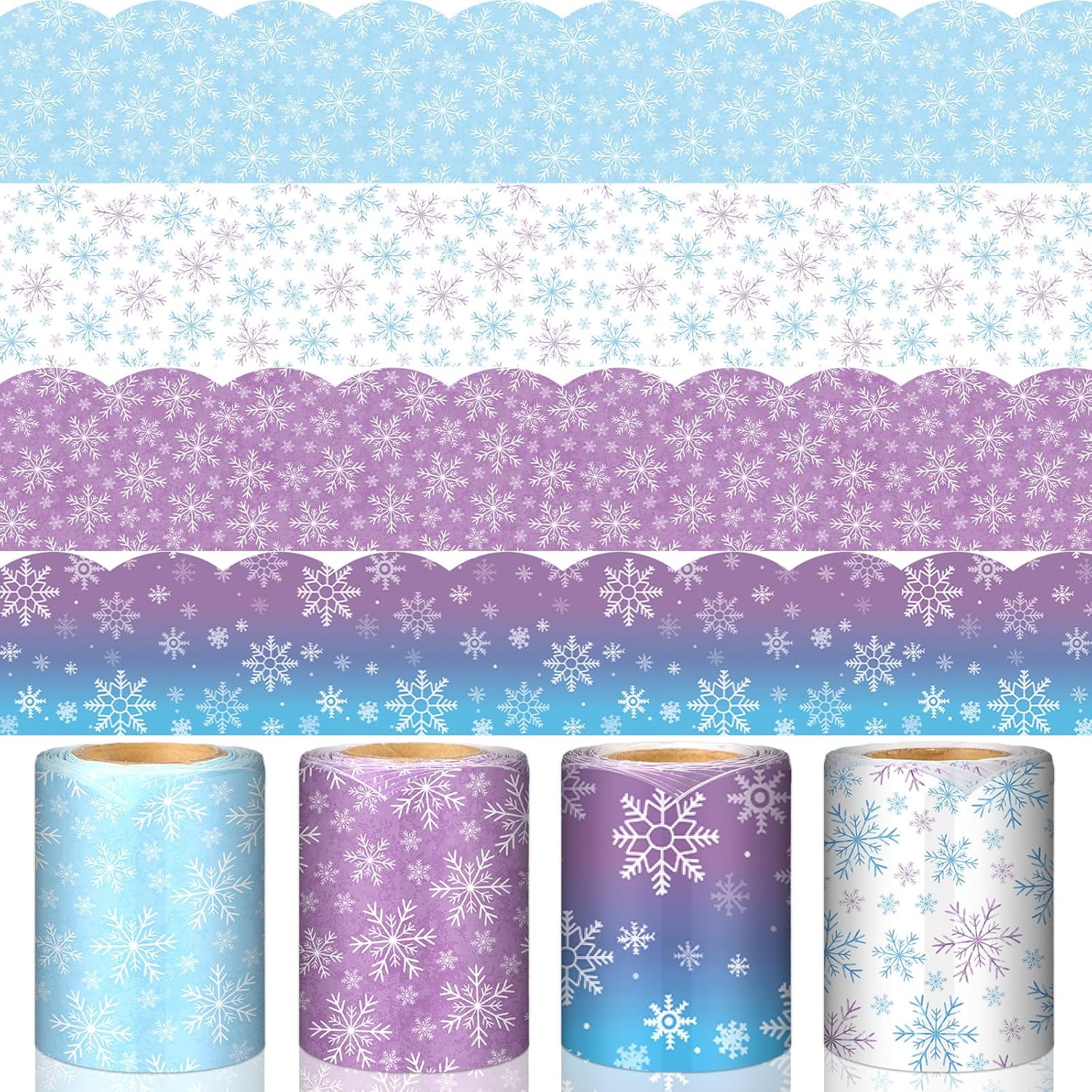 

4 Pack 132ft Snowflake Bulletin Board Borders Winter Bulletin Board Borders for Classroom, Office, School Decorations - Teacher Decor Boards, Wall Snowflake