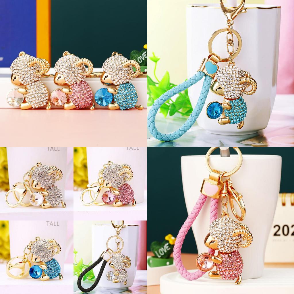 Adorable Zodiac Sheep Keychain With Sparkling Rhinestones For Couples And Friends Gifts