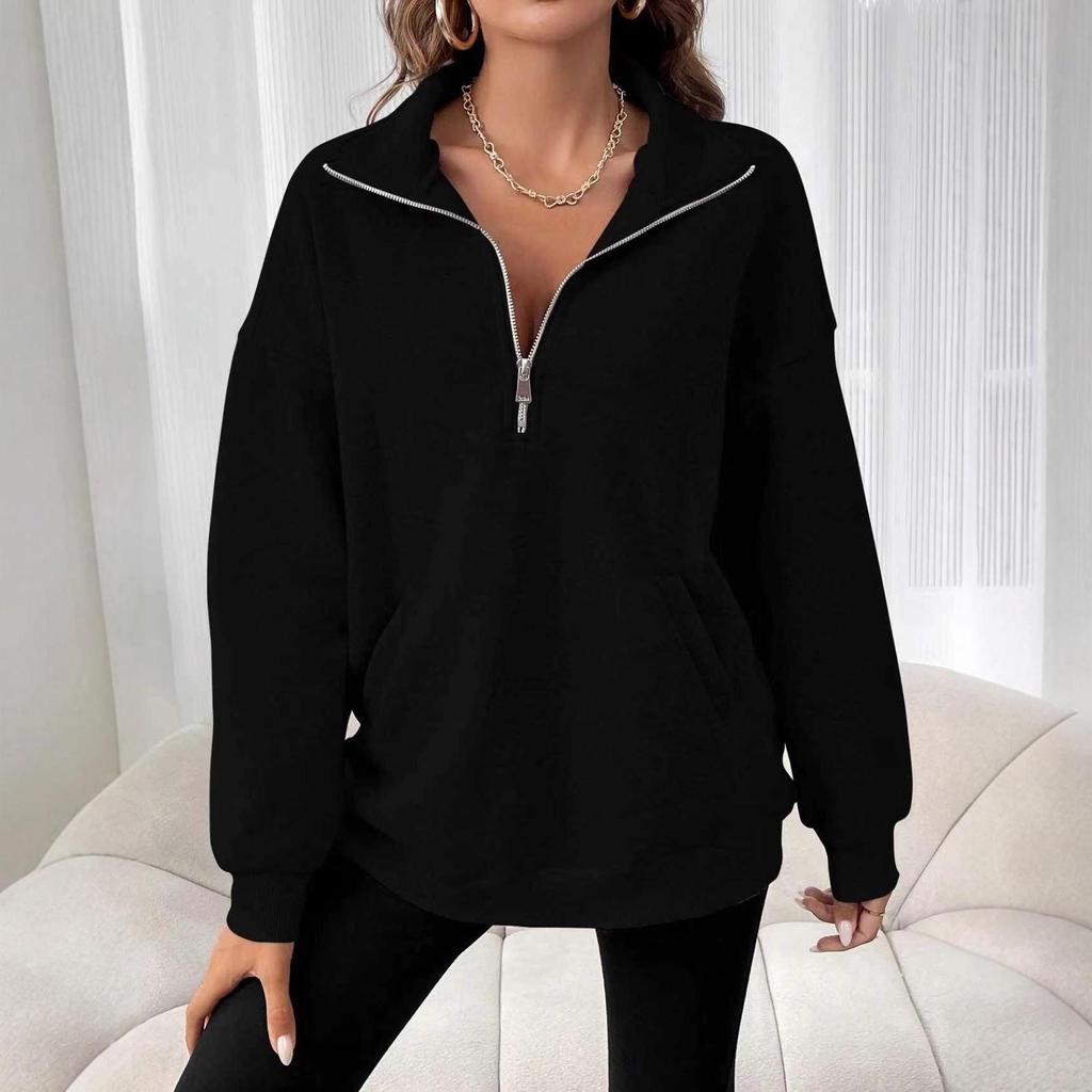 2025 Euro-American Cross-border Half-zip Long-sleeve Loose One-piece Hoodie for Autumn/Winter