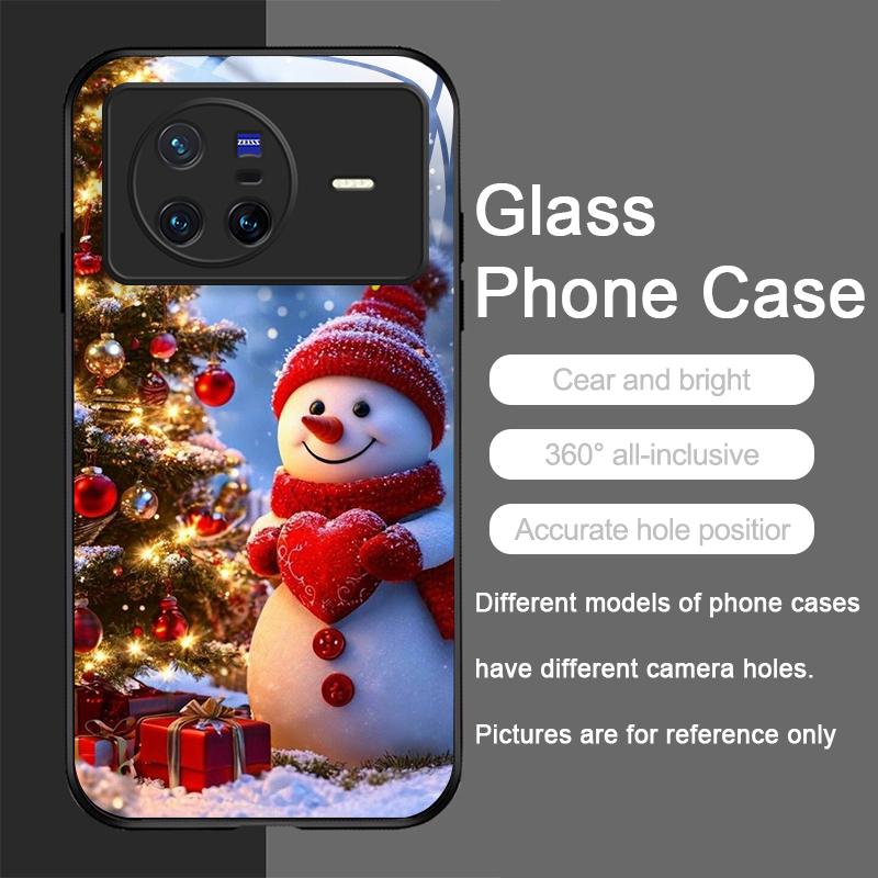 Cute Winter Snowman Christmas Tree Tempered Glass Phone Case for OPPO Reno 13F 12 11 10 ProPlus Find X8 X3 Lite A58 A94 5G Cover