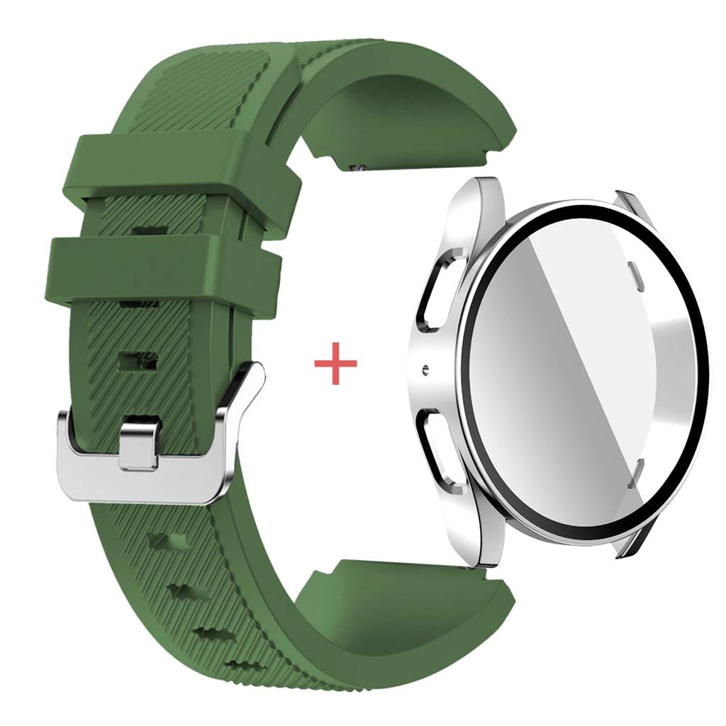 Glass Case +Band for Samsung Galaxy Watch 7/6/5/4 40 44mm Tempered PC Cover Silicone Sport Bracelet Watch 7/6/5/4 40 Accessories
