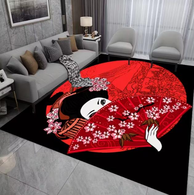 Japanese Ukiyo-e Art Floor Matred Sun and Cherry Anti Slip Living Room Children's Room Courtyard Decoration Living Room Carpet