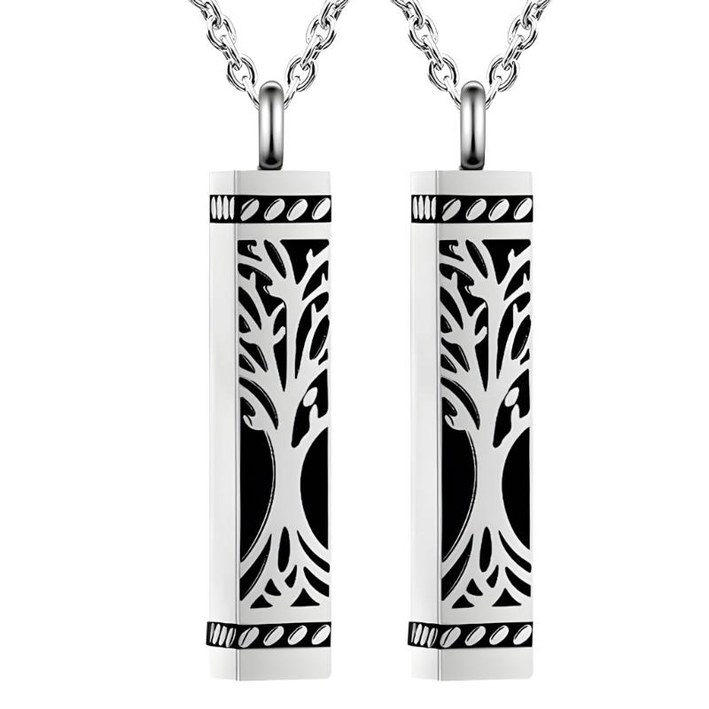 2Pieces Memorial Jewelry Engravable Necklace Stainless Steel Keepsake Pendant Necklace for Pet Ashes Preservation