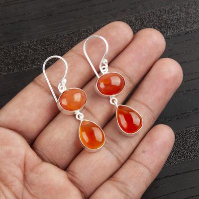 Carnelian 925 Solid Sterling Silver Earrings, Handmade Gemstone Earrings Jewelry, Gifts For Wife Brand New Earrings