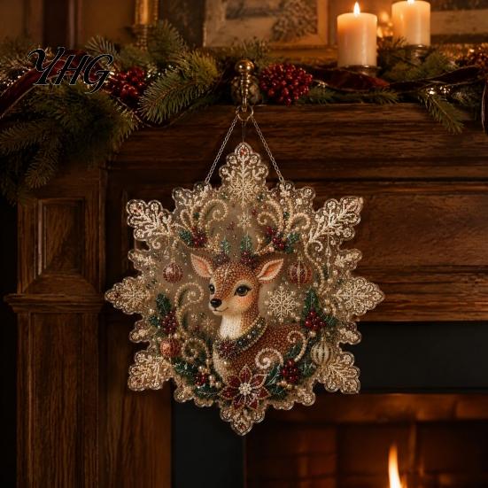 Acrylic Snowman Pendant Decorations Christmas with Metal Chain, Double-sided Printed 2D Snowflake Romantic Winter Seasonal Pendant, Wall Window