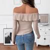 Spring Autumn Sexy Off the Shoulder Irregular Knitting Top Women Slim Casual All-match Long Sleeve Sweater Tee
