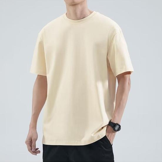 Men Solid Color T-Shirt Round Sleeve Summer Tee Neck Short Casual Loose Fit Tee Shirt