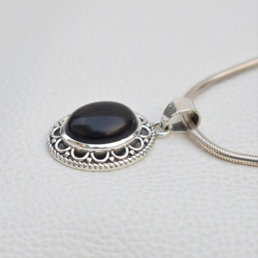 Black Onyx Pendant, 925 Sterling Silver Pendant, Boho Pendant, December Birthstone Pendant, Handmade Pendant, Designer Pendant, Gift for Her