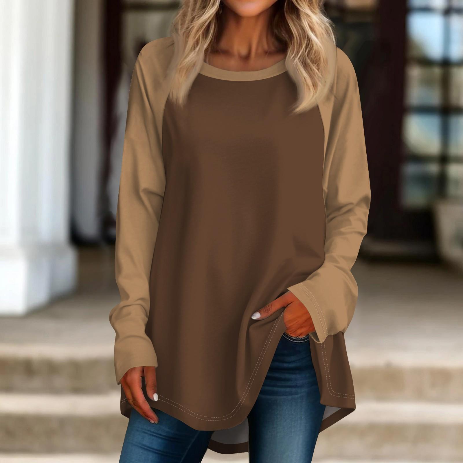 

Женская негабаритная полосатая рубашка с длинными рукавами и круглым вырезом, полосатая футболка, верхний пуловер XXXL кофейный