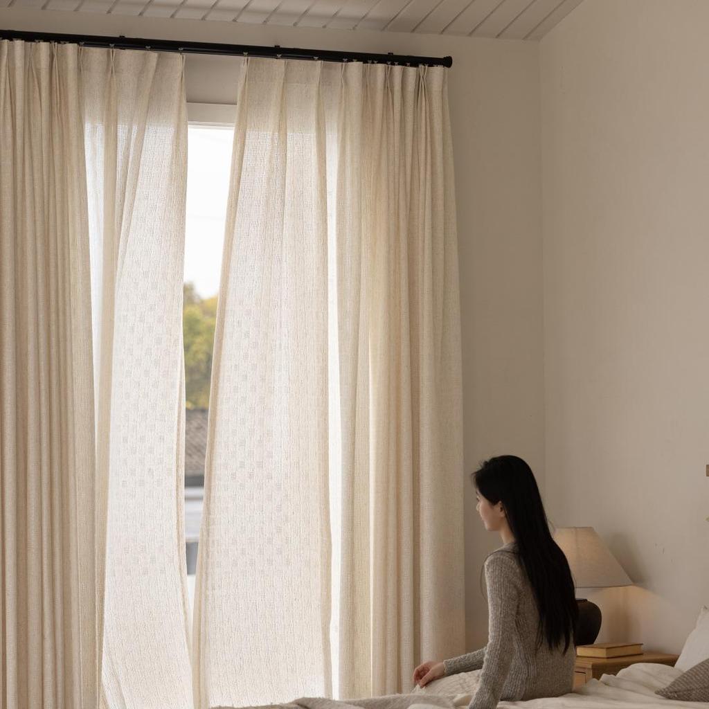 Cremefarbene Leinenmischung Transparente Vorhänge für Schlafzimmer und Wohnzimmer