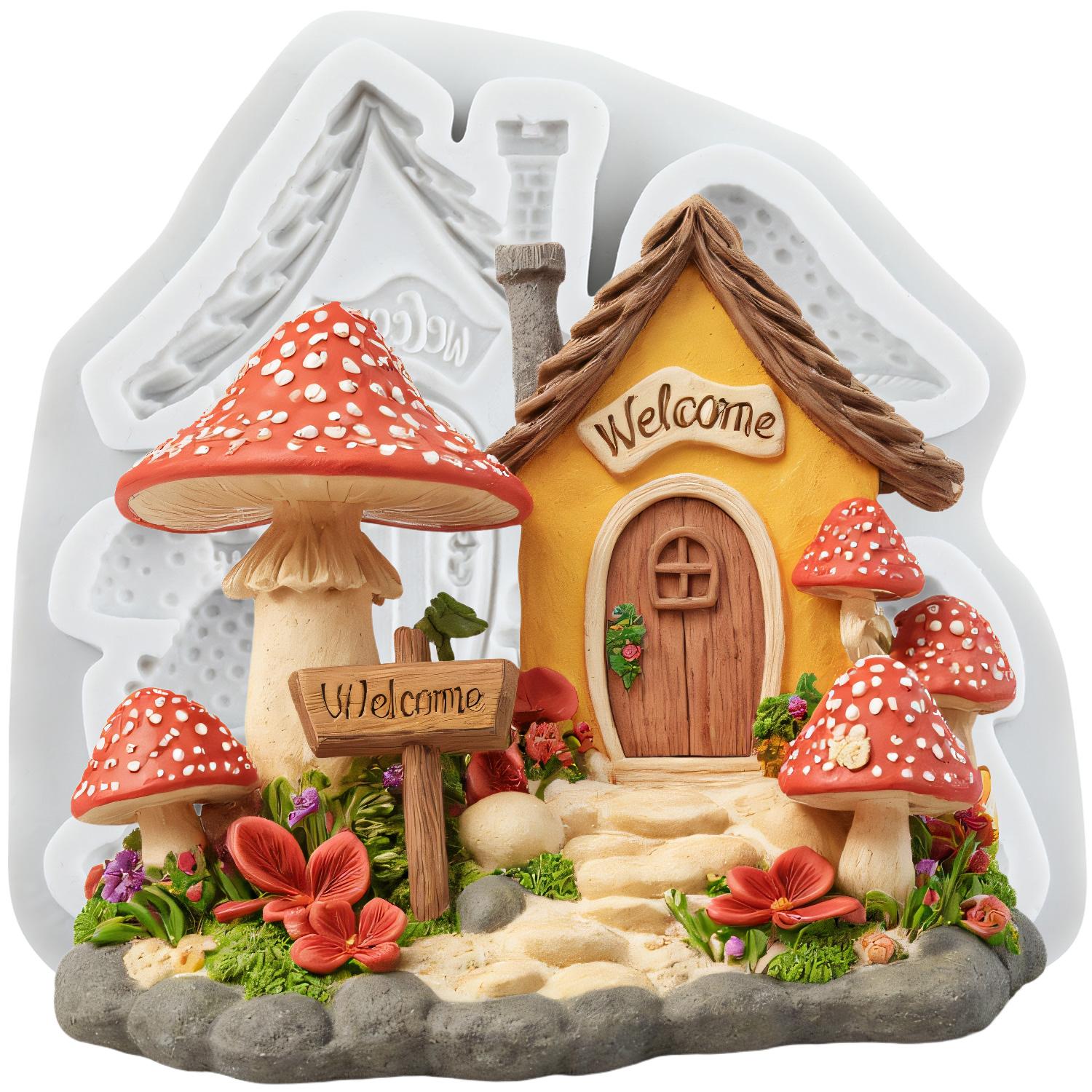 

Силиконовая форма «Грибной домик», форма для мастики «Домик», инструменты для украшения торта, топпер для кекса, форма для конфет из смолы, глины, шоколада, гампасты серый