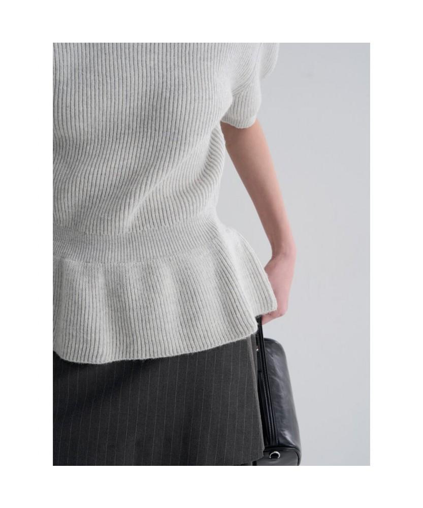 8SECONDS Hem Ruffle Short Sleeve Pullover Light Gray
