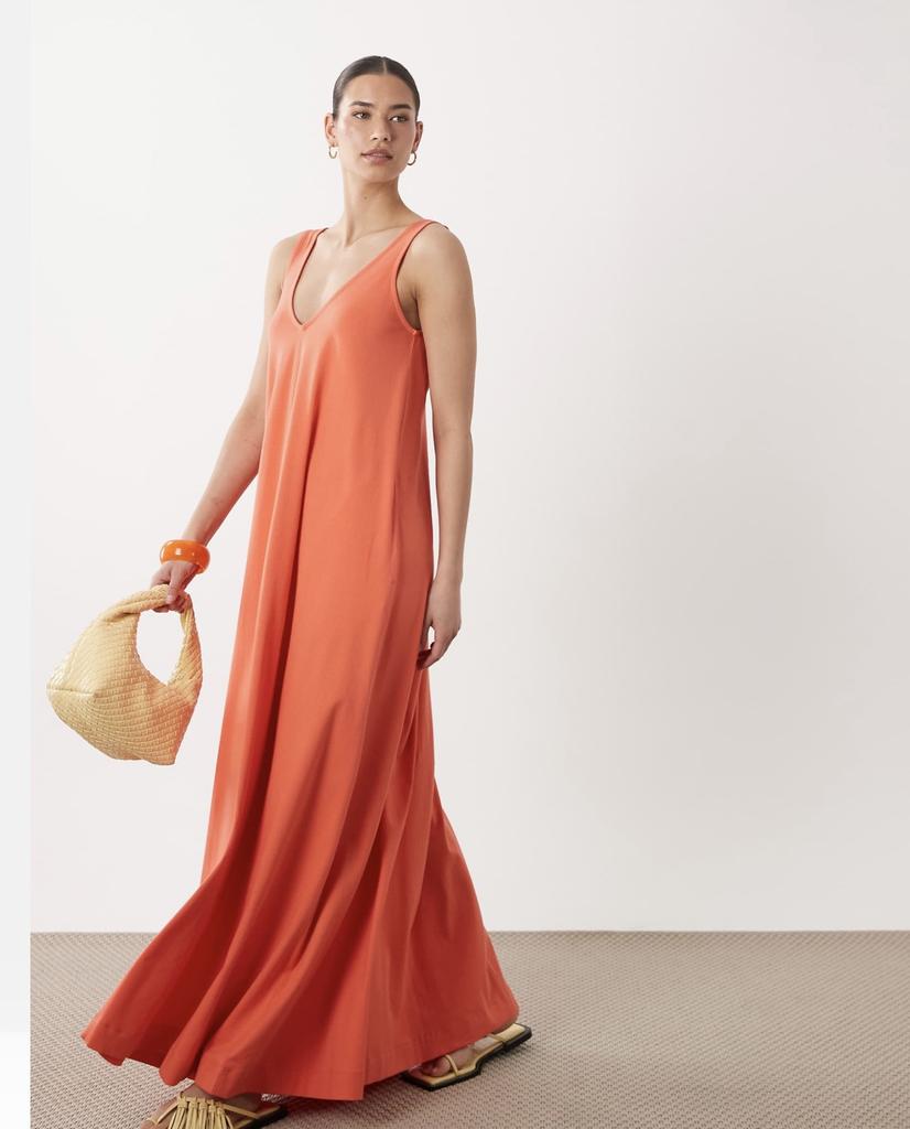 New European and American solid color V-neck sleeveless vest long dress loose drape lazy style long dress women