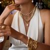 Yori Geometric Hollow Double Layer Hollow Spring Open Bracelet Bangle Waterproof 18K Gold Plated Texture Jewelry New