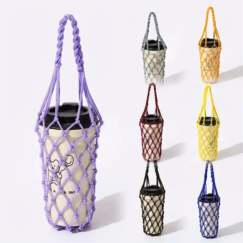 Hand-woven Mesh Bag Water Cup Net Bag Cup Cover Outdoor Leisure Hand-held Water Cup Net Bag Retro Net Celebrity Cup Cover