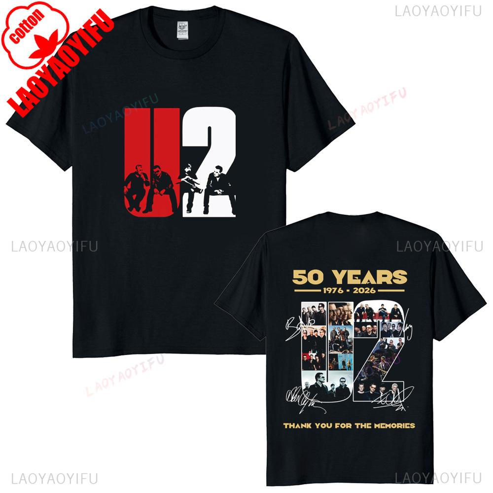 U2 Band 50th Anniversary 19762026 Tribute Signatures Graphic T Shirt Unisex Cotton Vintage Rock Casual Street Style Tee