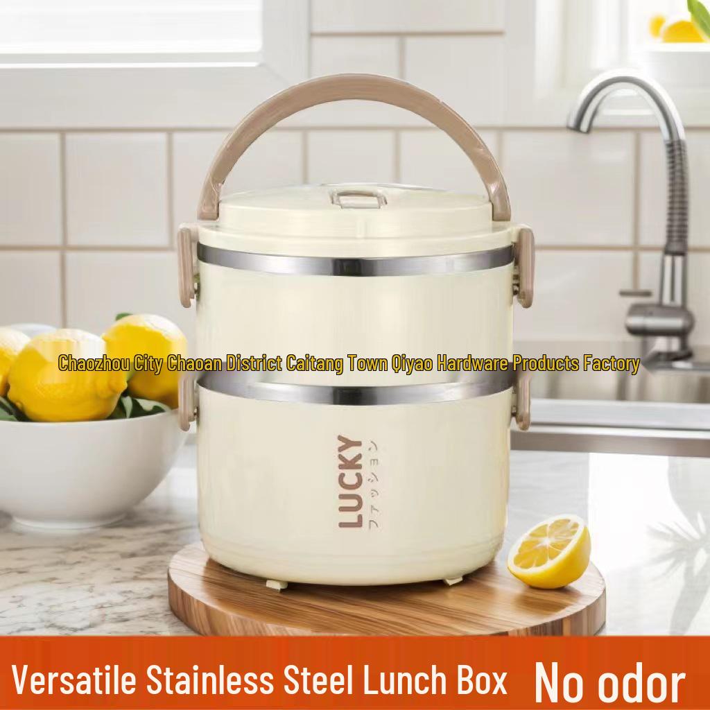 Large Capacity Double-Layer Stainless Steel Insulated Portable Lunch Box for Office Workers & Students.