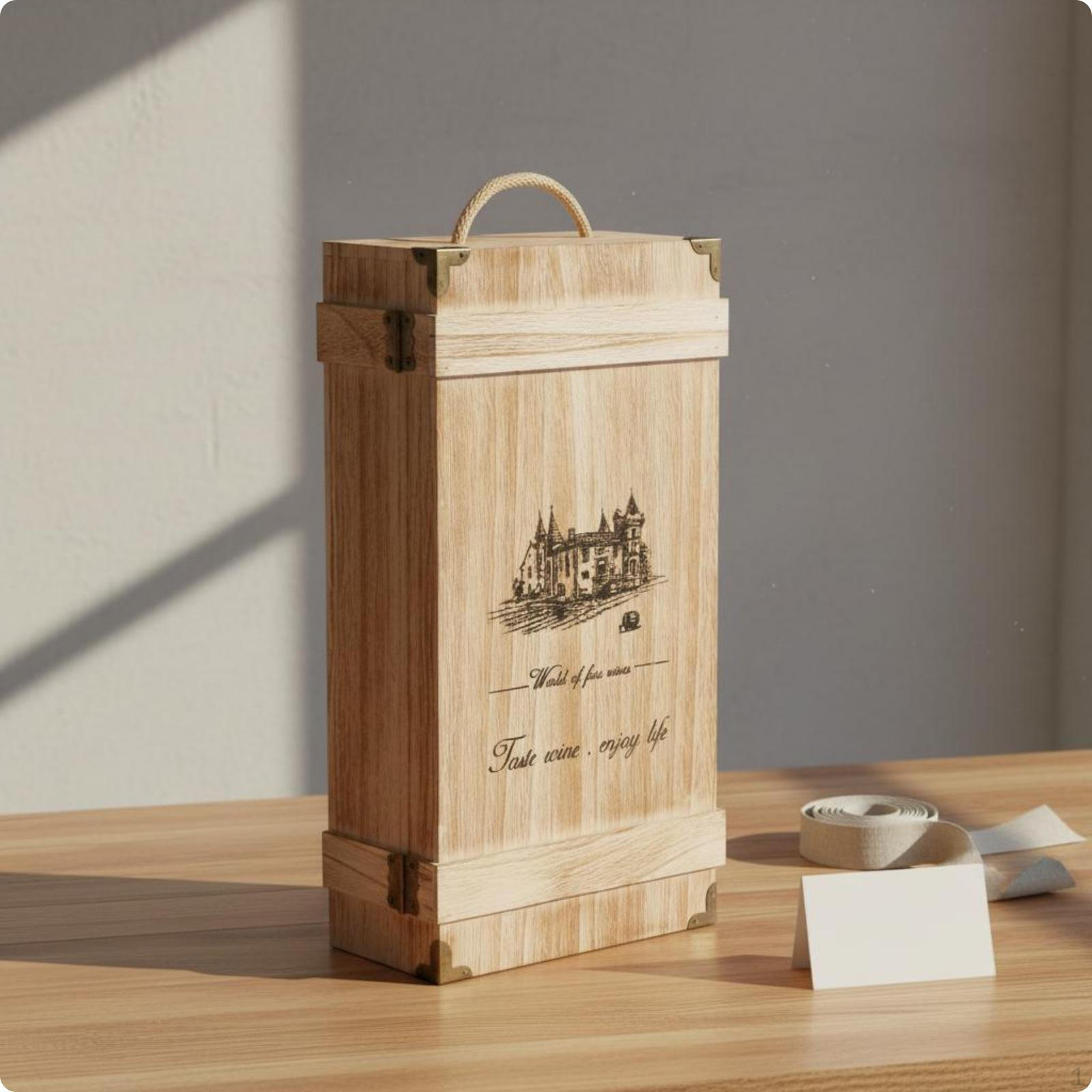 Wines Storage Box Reusable Solid Wood Vino Portable Handle 2bottle Paulownia