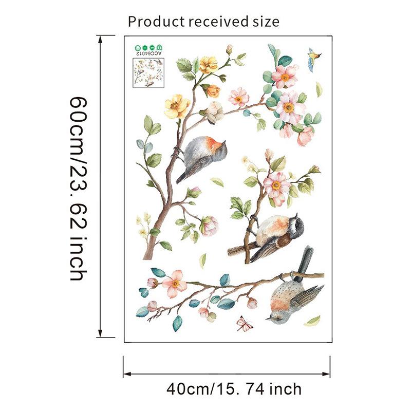Rosa Blumen Vögel auf Ast Wandaufkleber Selbstklebende Dekoration für Wohnzimmer Schlafzimmer Heimdeko