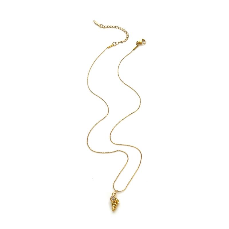 

Versatile Layering Necklace Stainless Steel Spirals Shell Pendant and Sparkling Crystals Detail