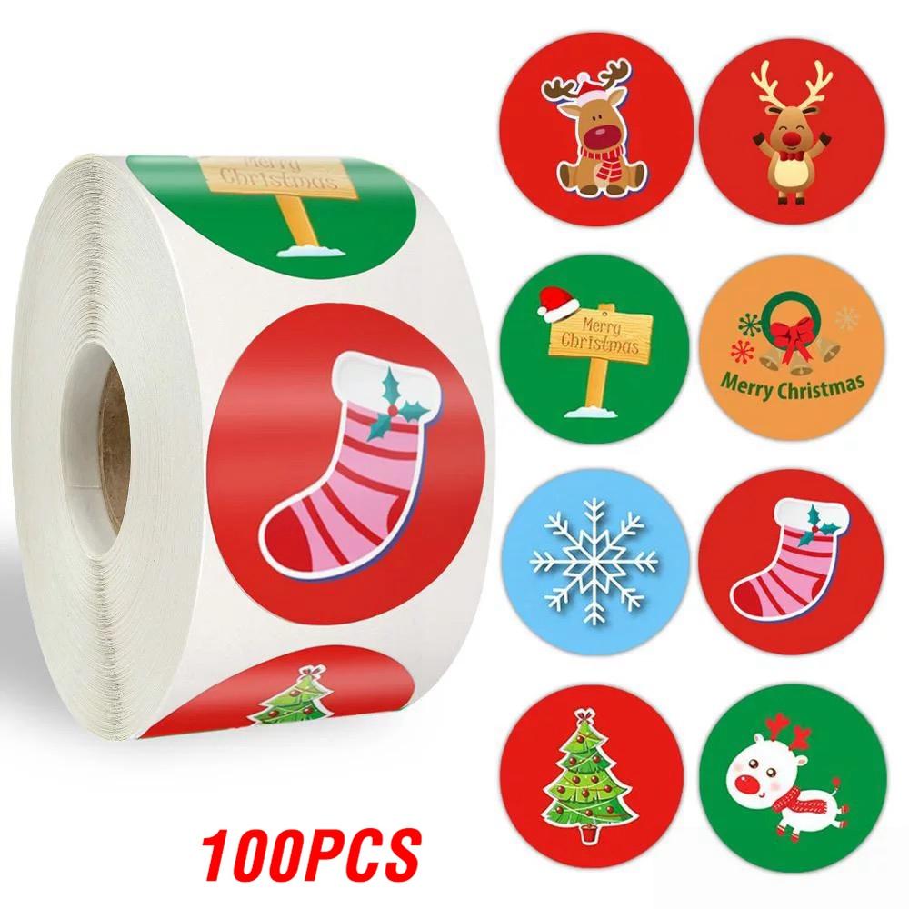 

100-500pcs Merry Christmas Sticker Holiday Party New Year Decoration Gift Box Seal Sticker Baking Label Packaging Sticker