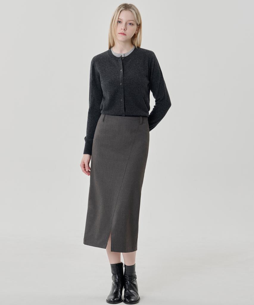 HYEYEONG KIM Cord Set Tailored H-Line Maxi Skirt - Charcoal Khaki