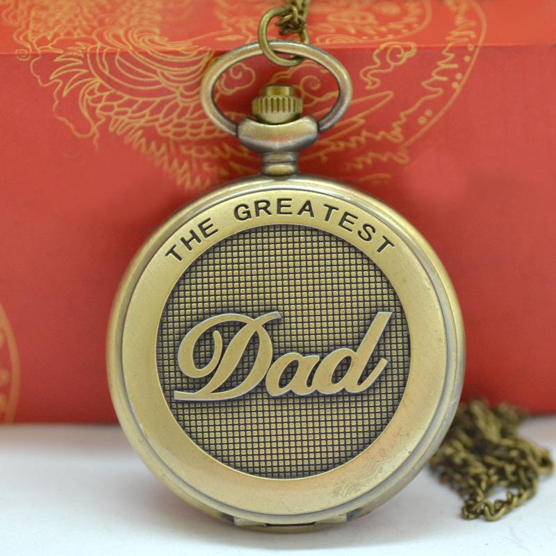 Large Vintage Dad-Style Bronze Pocket Watch with English Numbers