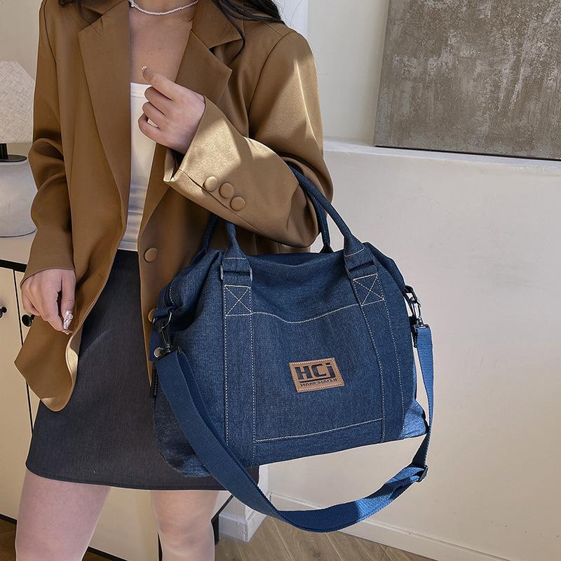 American tote bag women's street trend short-distance denim travel bag casual shoulder messenger sports fitness bag