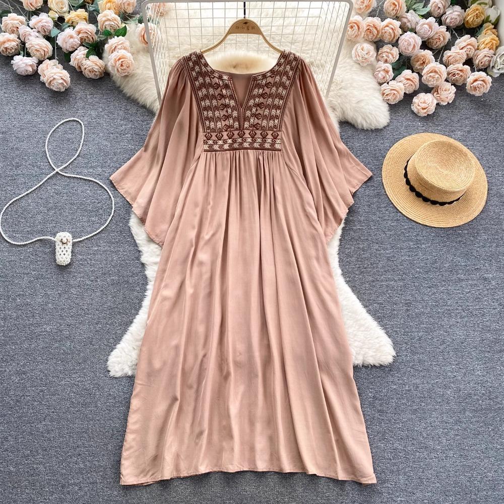 Женские платья Новое поступление V-образный вырез вышитый воланами край длинный — фото 3