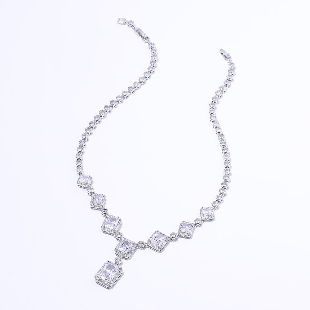 Light Luxury Summer Necklace Women'S High Sense Rectangular Zircon Bride Necklace