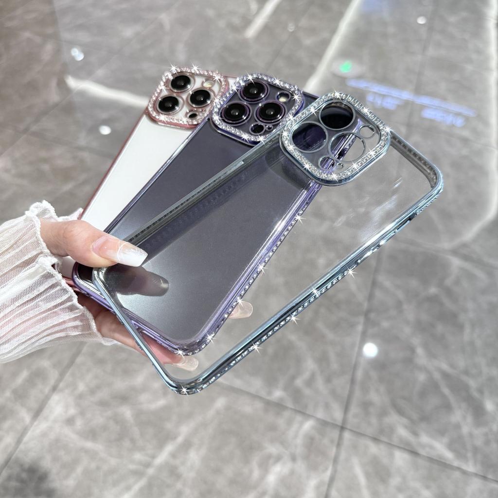 Applicable To IPhone16Pro Angel Eye Single-row Drill Mobile Case Apple 13 Rhinestone Electroplating Transparent Soft Case
