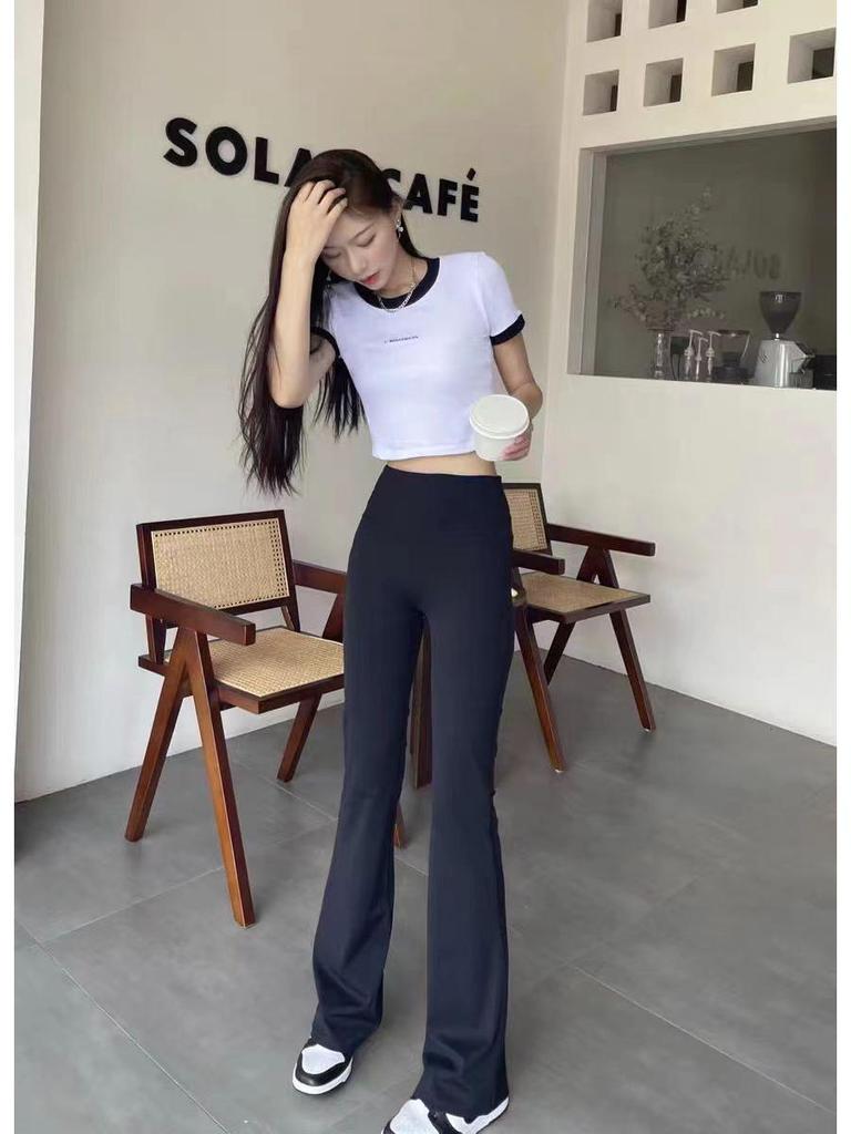 Black High Waist Bodycon Flare Leggings for Women - Spring & Autumn